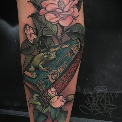 Colour tattoo with florals by Yas Vo