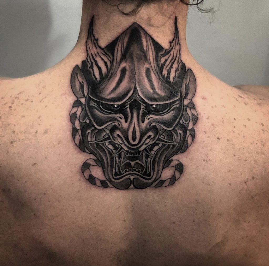 Black and grey Japanese tattoo by Nicky D at Aus Tattoo Expo